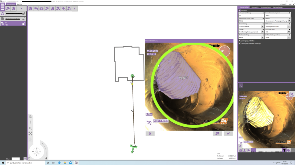 Vermessen der Rohrleitungen durch TV-Kamerainspektion